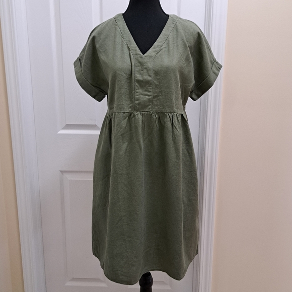 NWT Briggs New York Green Linen Dress Small V-neck Short Sleeved - Picture 8 of 16